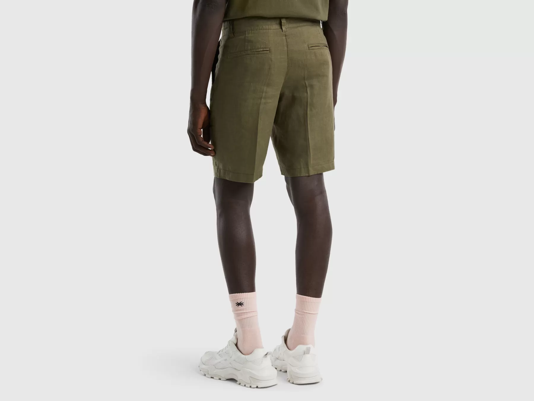 Benetton Bermuda In Puro Lino Verde Militare Fashion