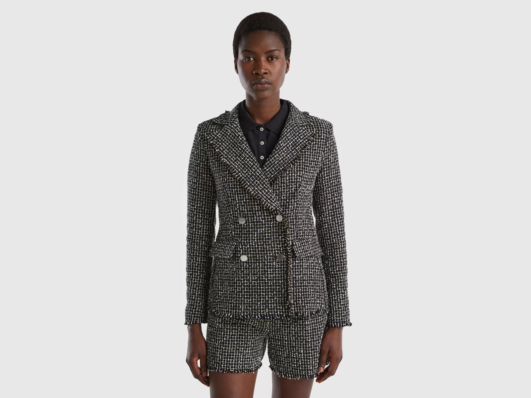 Benetton Blazer Doppiopetto In Tweed Nero Flash Sale