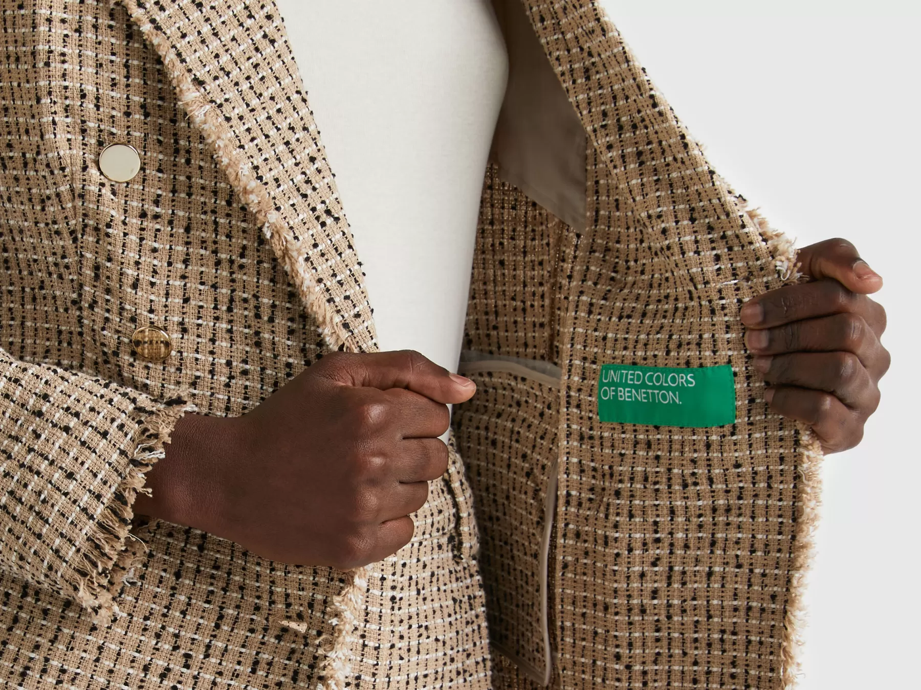 Benetton Blazer Doppiopetto In Tweed Beige Clearance