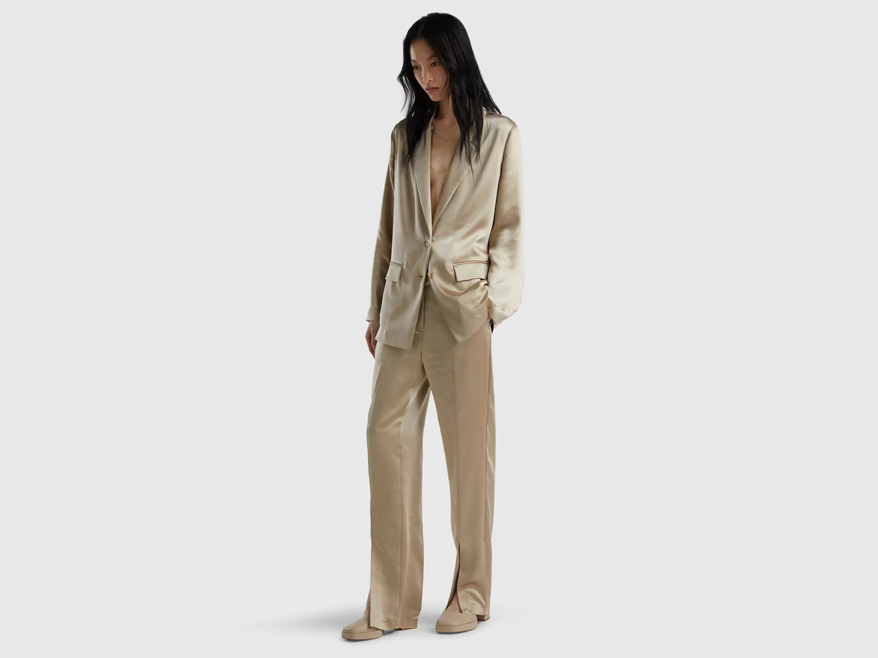 Benetton Blazer Effetto Satin Beige Outlet