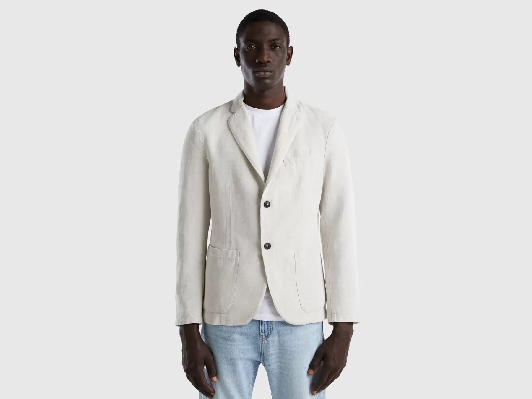 Benetton Blazer In Misto Lino Bianco Panna Hot