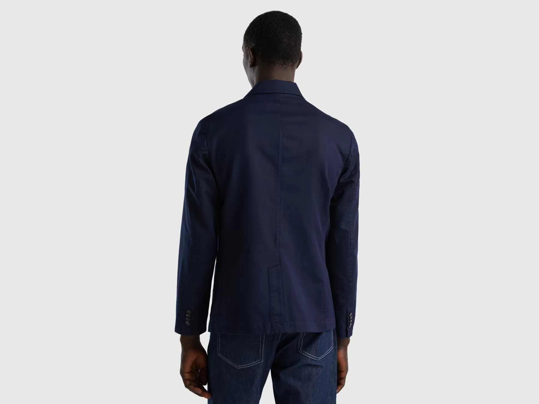 Benetton Blazer In Misto Lino Blu Scuro Cheap