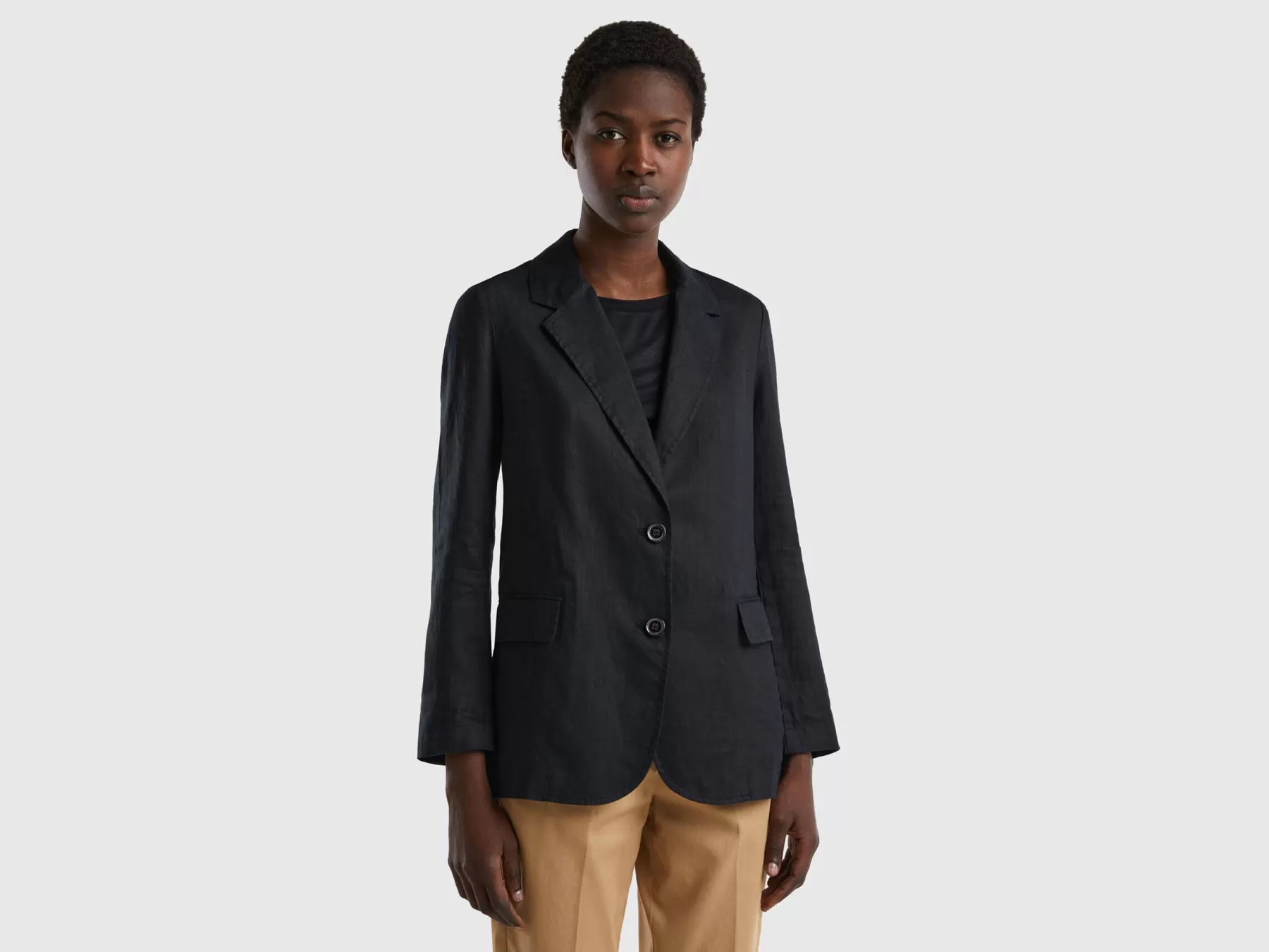 Benetton Blazer In Puro Lino Nero Shop