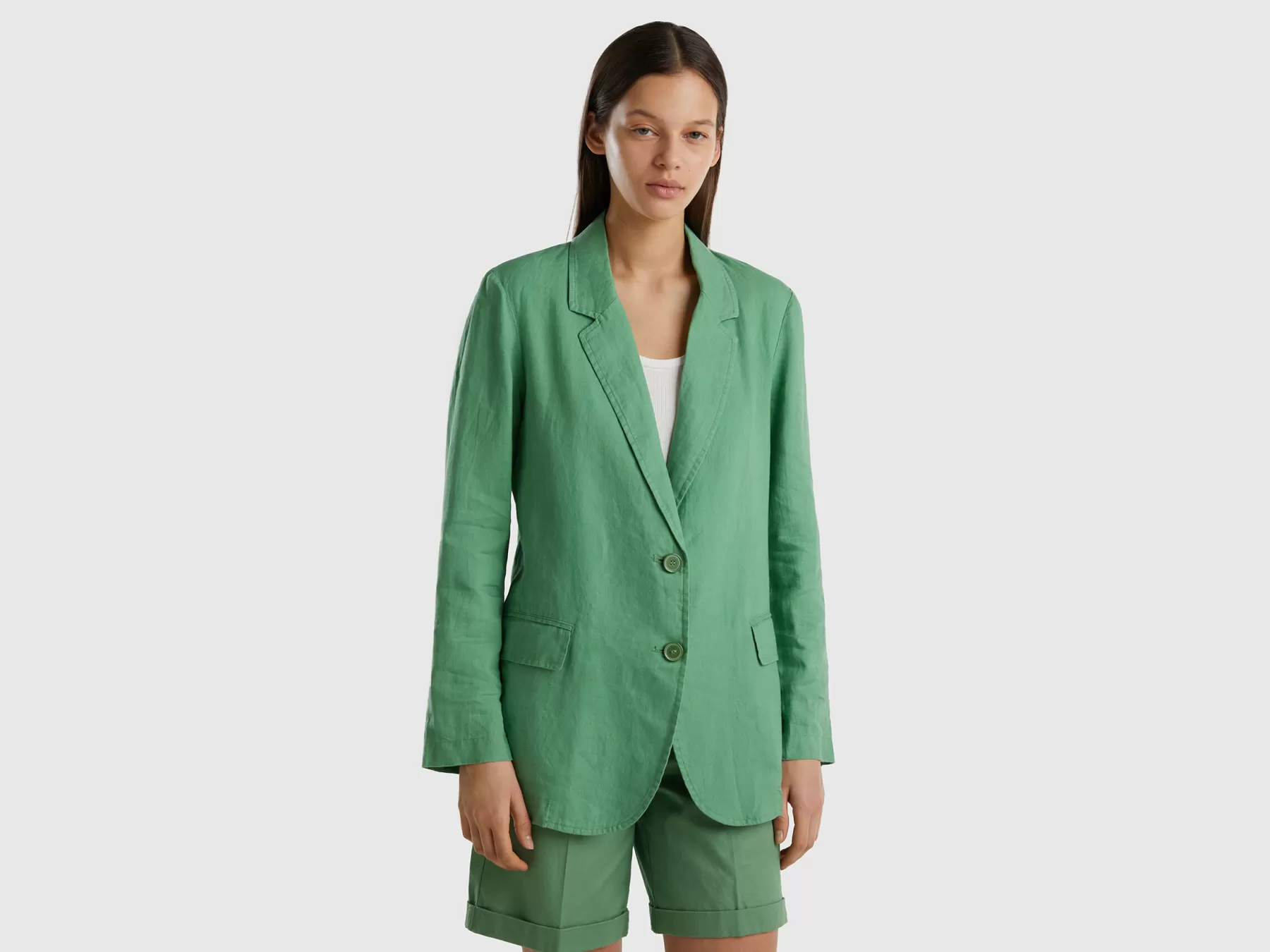 Benetton Blazer In Puro Lino Verde Fashion