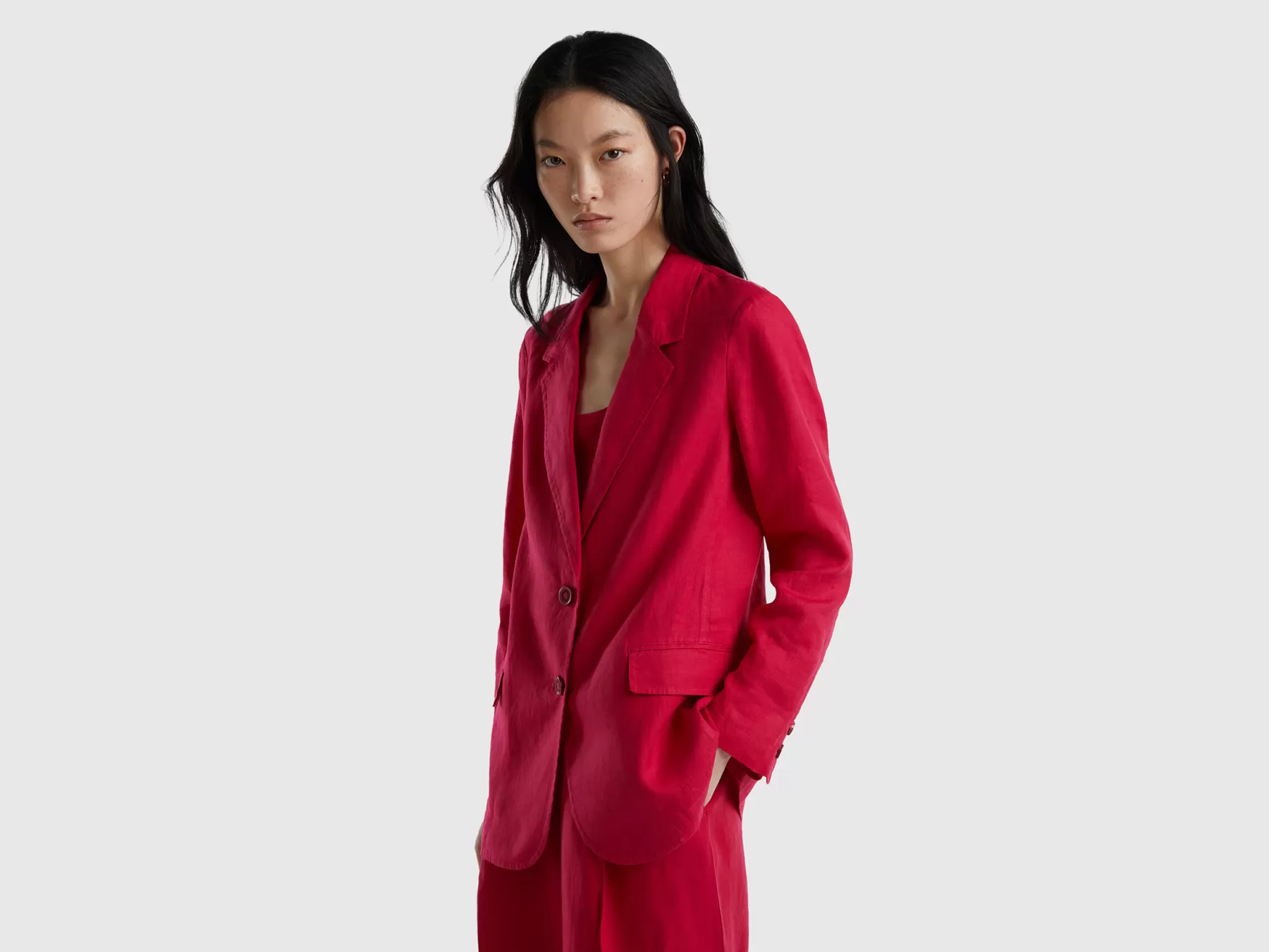 Benetton Blazer In Puro Lino Fucsia New