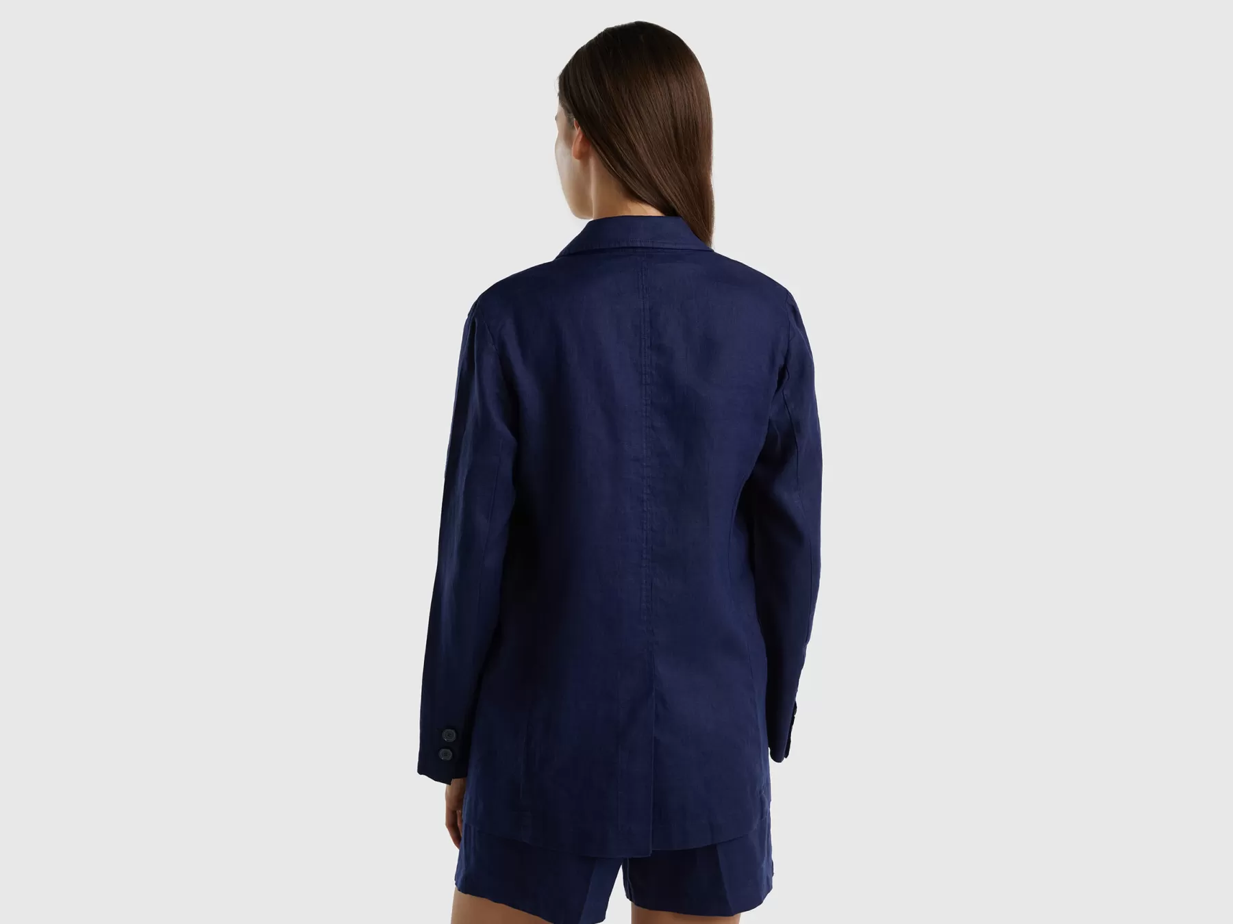 Benetton Blazer In Puro Lino Blu Scuro Store