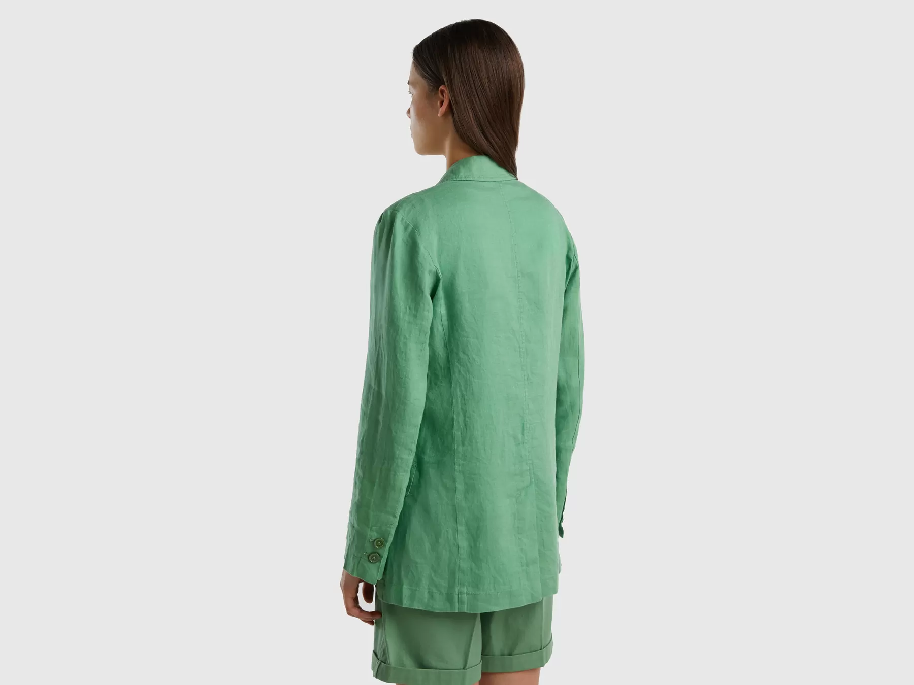 Benetton Blazer In Puro Lino Verde Fashion