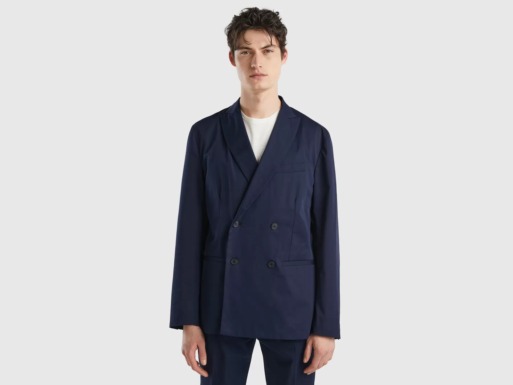 Benetton Blazer Leggero Doppiopetto Blu Scuro Discount