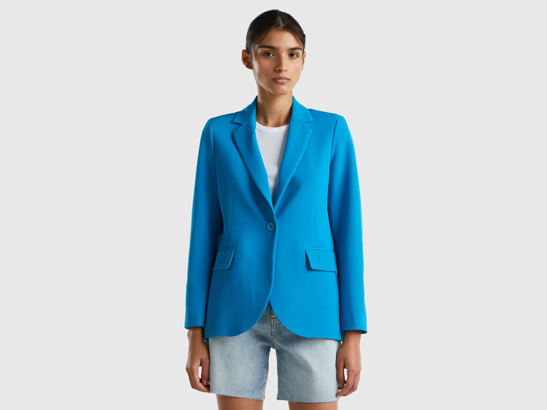 Benetton Blazer Monopetto Foderato Turchese Fashion