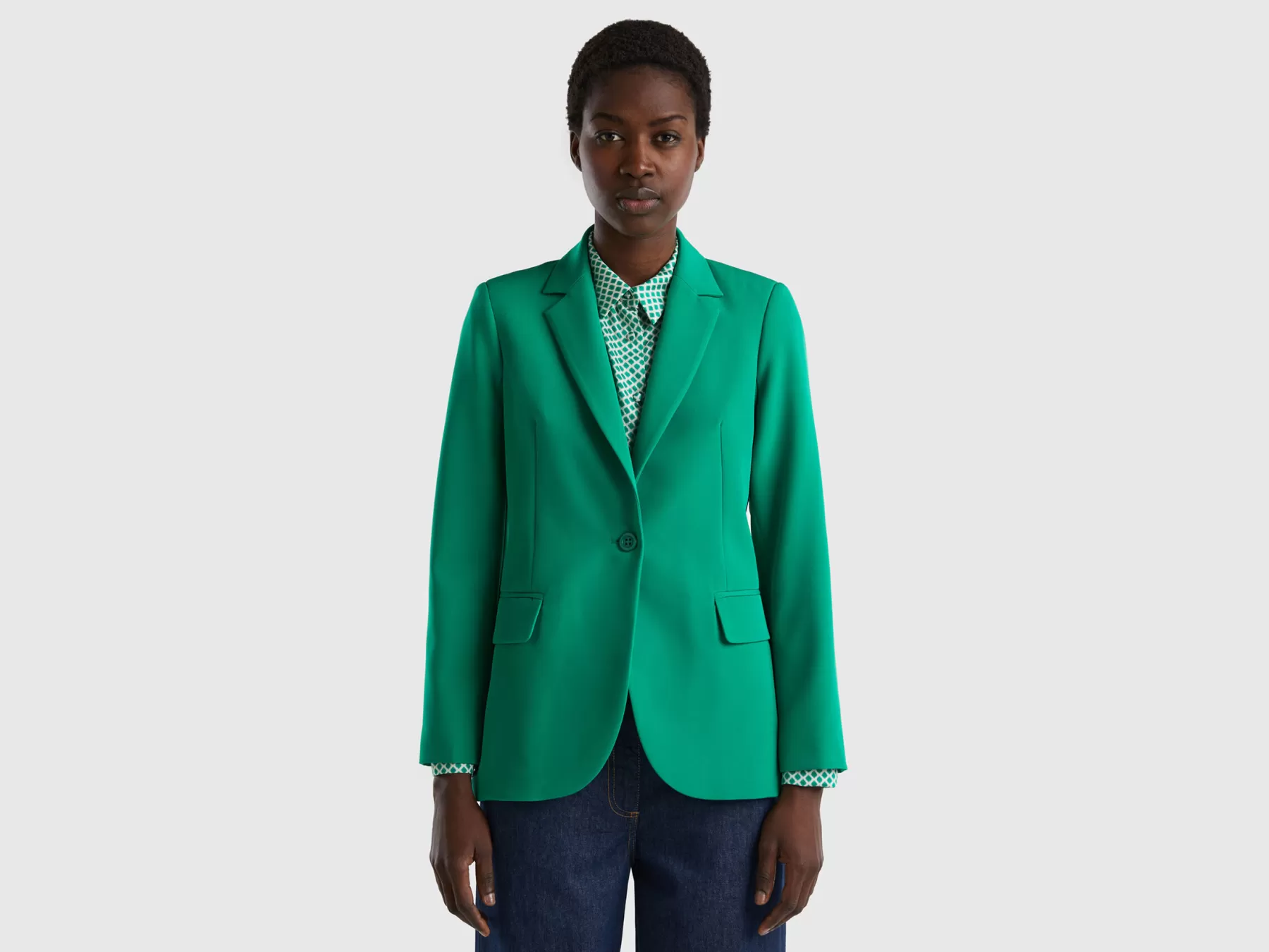 Benetton Blazer Monopetto Foderato Verde Flash Sale