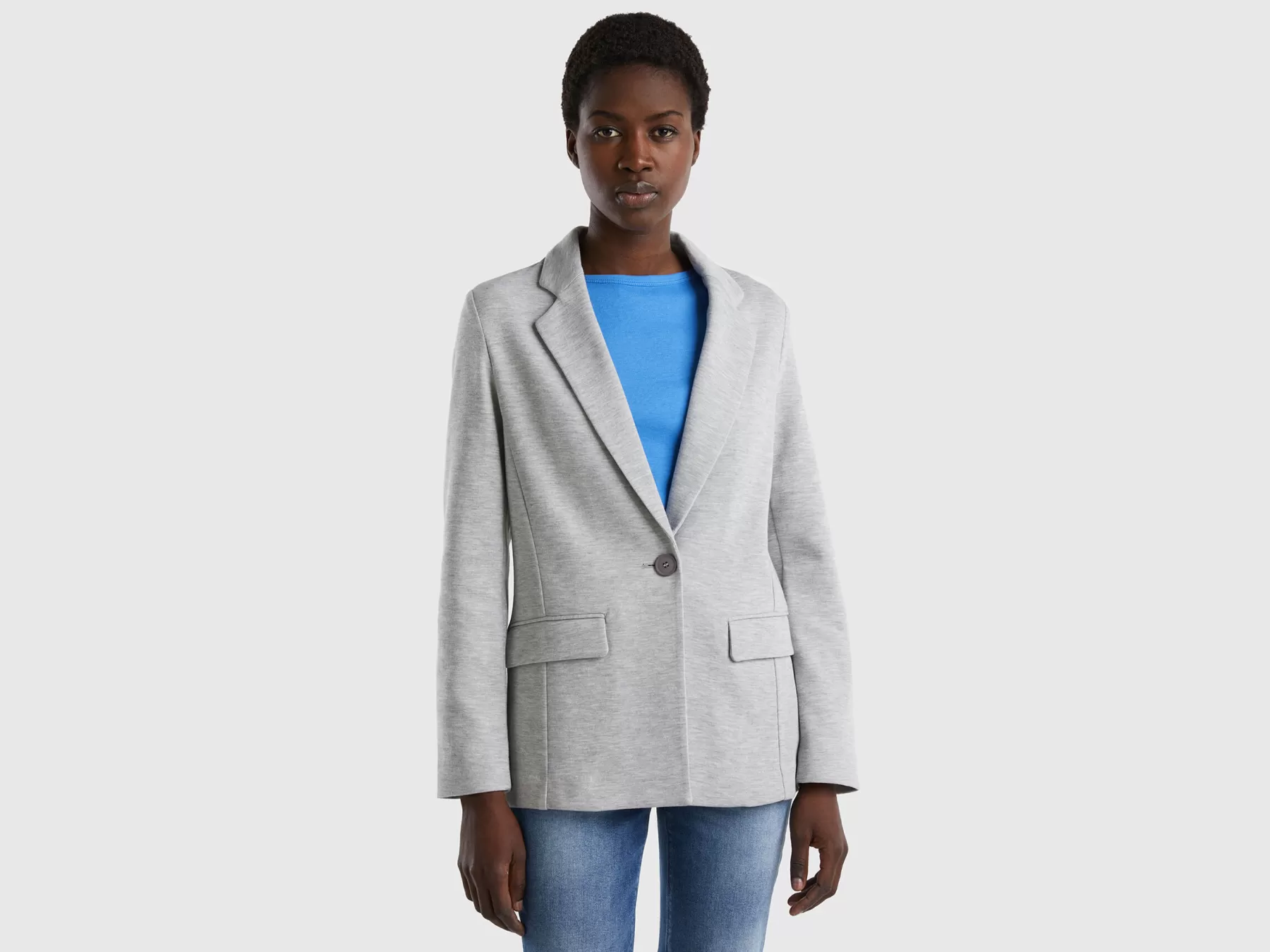 Benetton Blazer Sciancrato Con Tasche Grigio Chiaro Discount