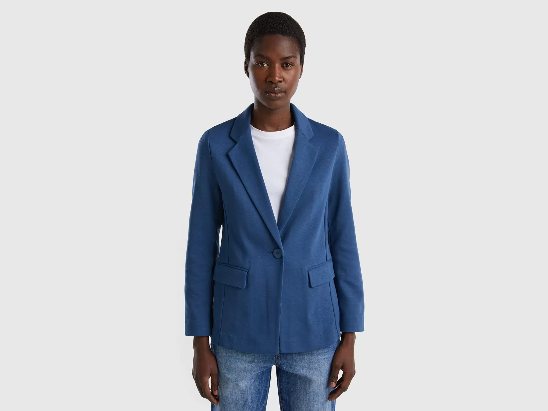 Benetton Blazer Sciancrato Con Tasche Blu Outlet