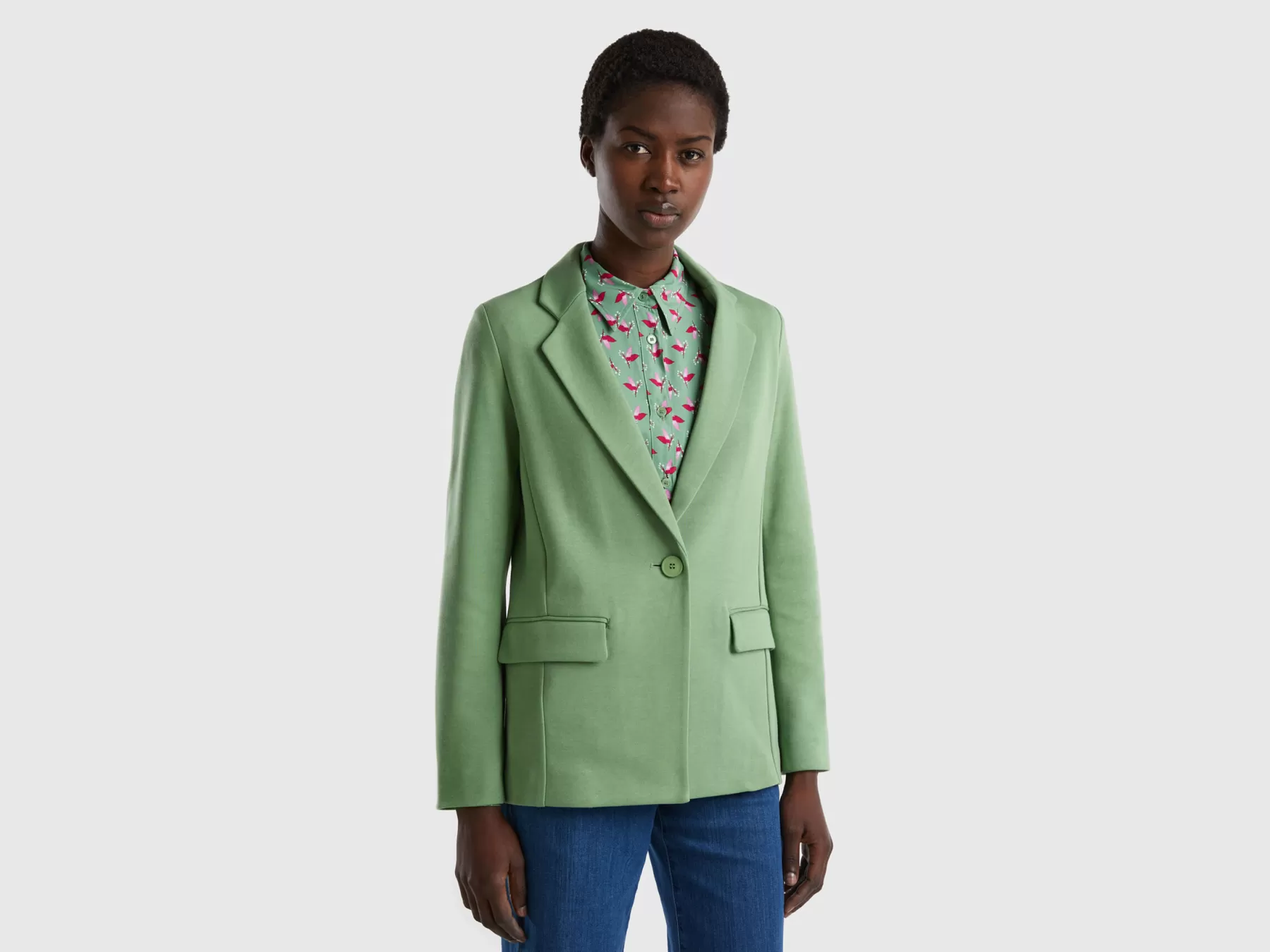 Benetton Blazer Sciancrato Con Tasche Verde New