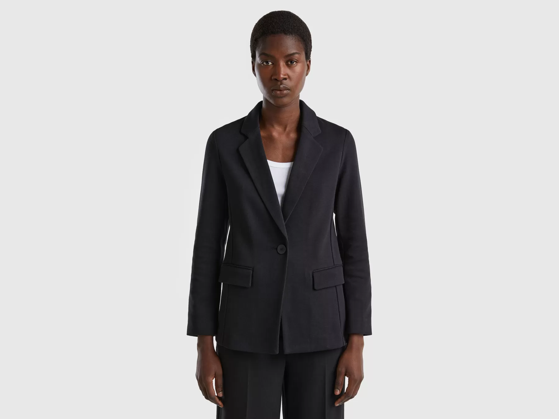 Benetton Blazer Sciancrato Con Tasche Nero Store