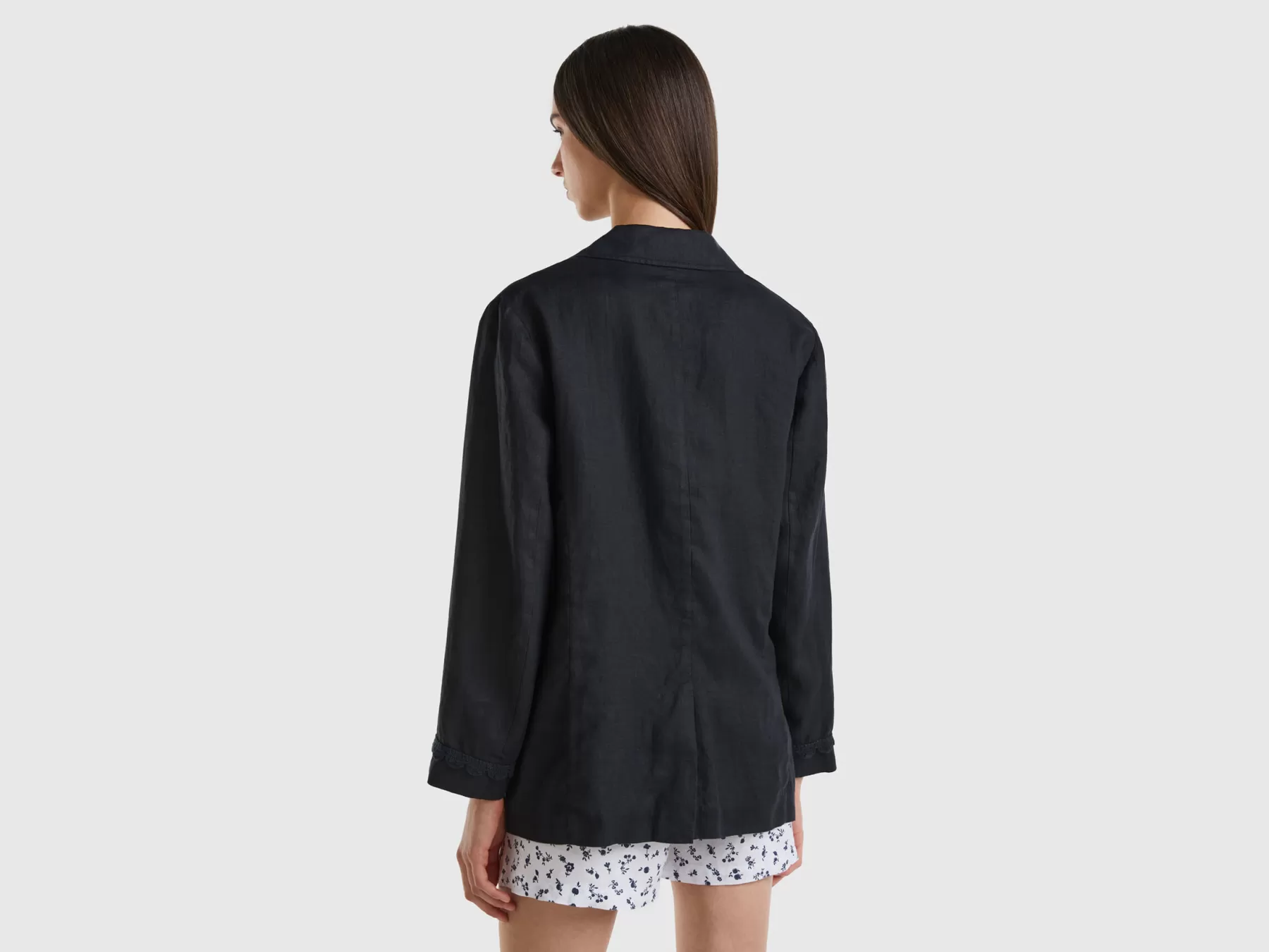 Benetton Blazer Sfoderato In Puro Lino Nero Clearance