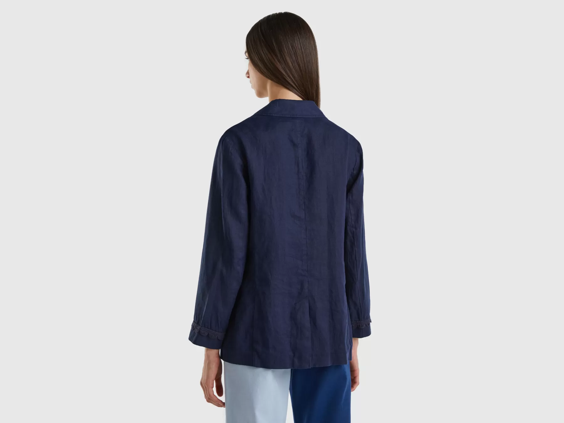 Benetton Blazer Sfoderato In Puro Lino Blu Scuro Best Sale