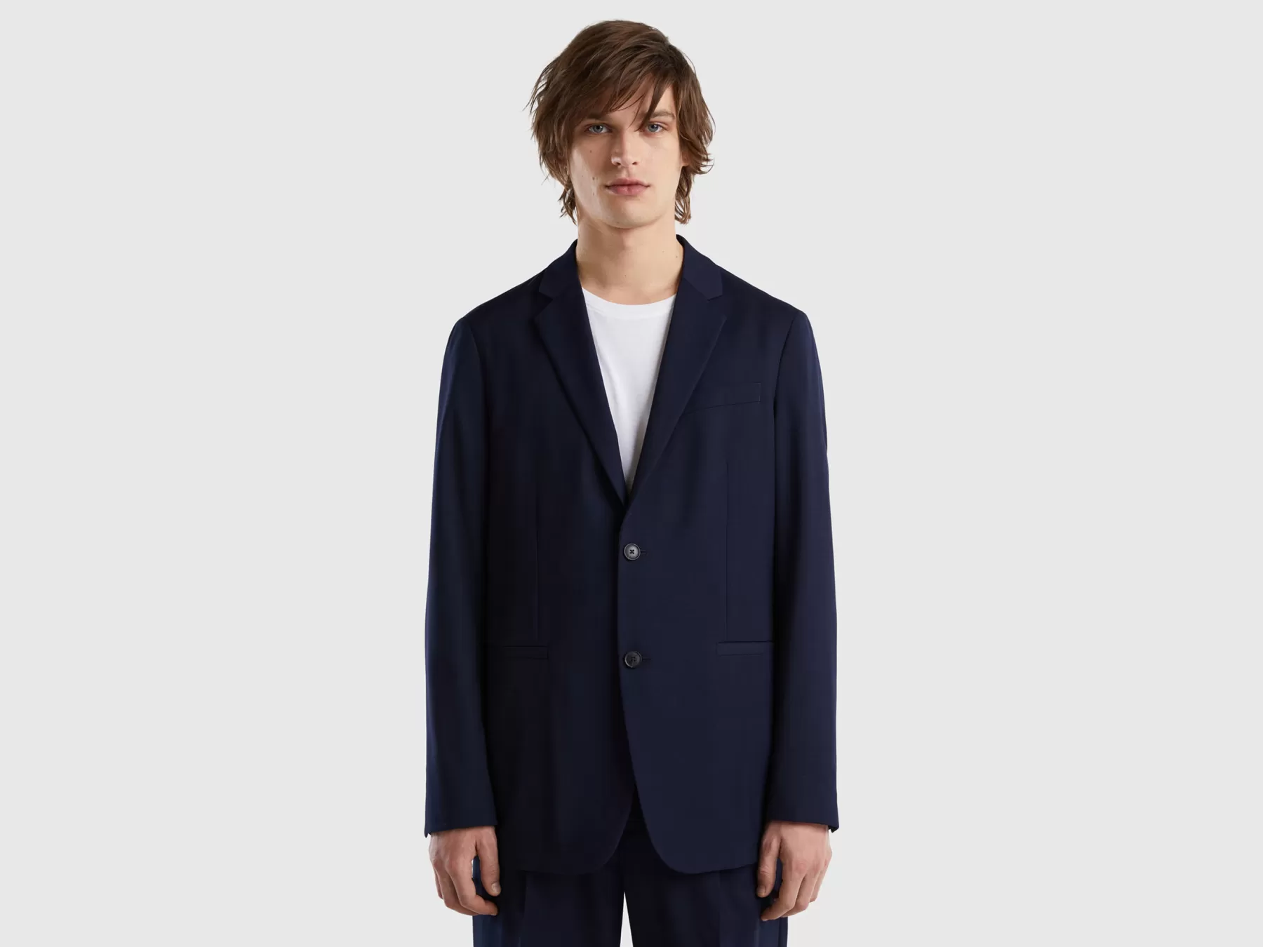 Benetton Blazer Slim Fit In Misto Viscosa Blu Scuro Flash Sale