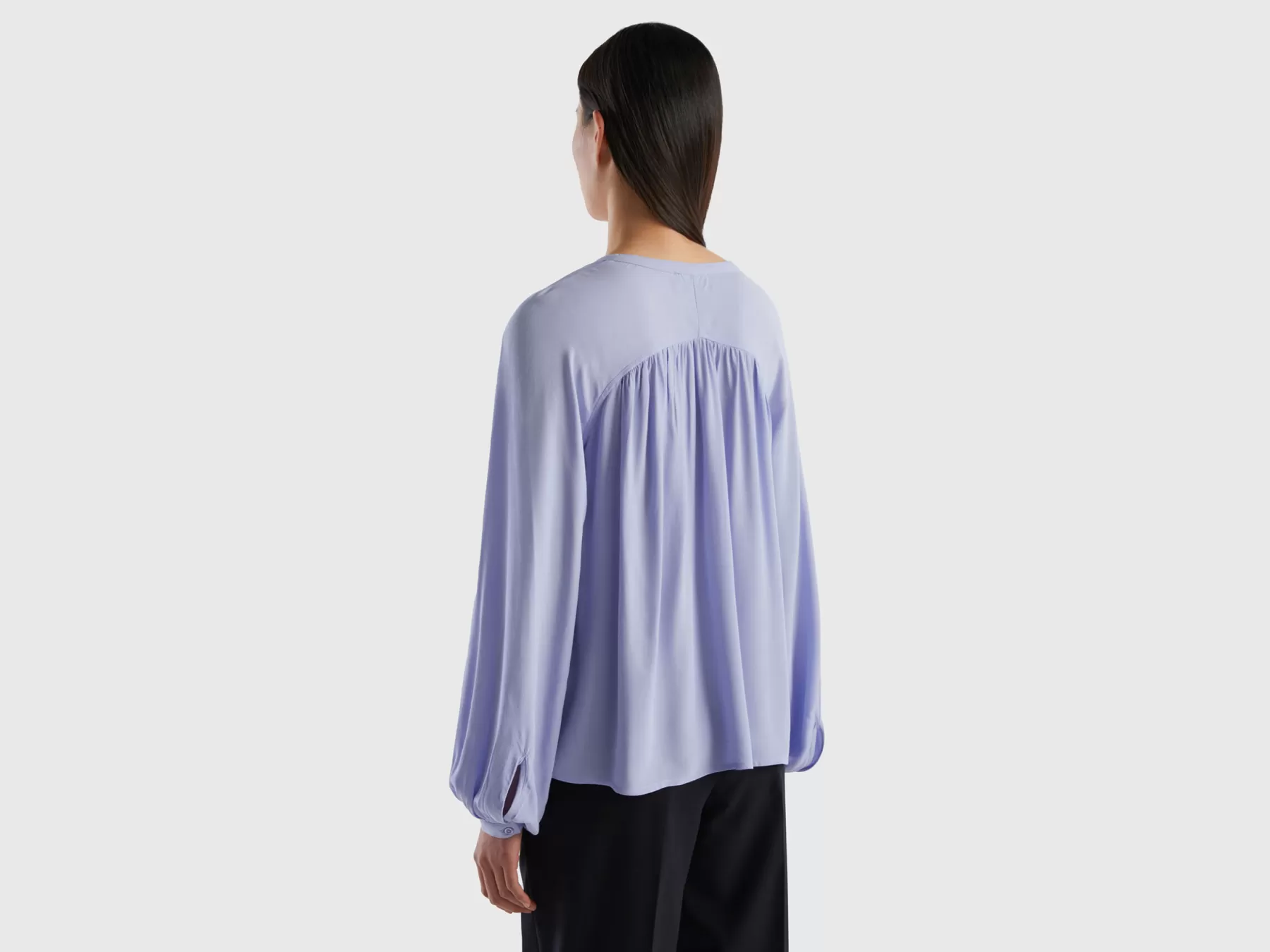 Benetton Blusa A Manica Lunga 100% Viscosa Lavanda Discount