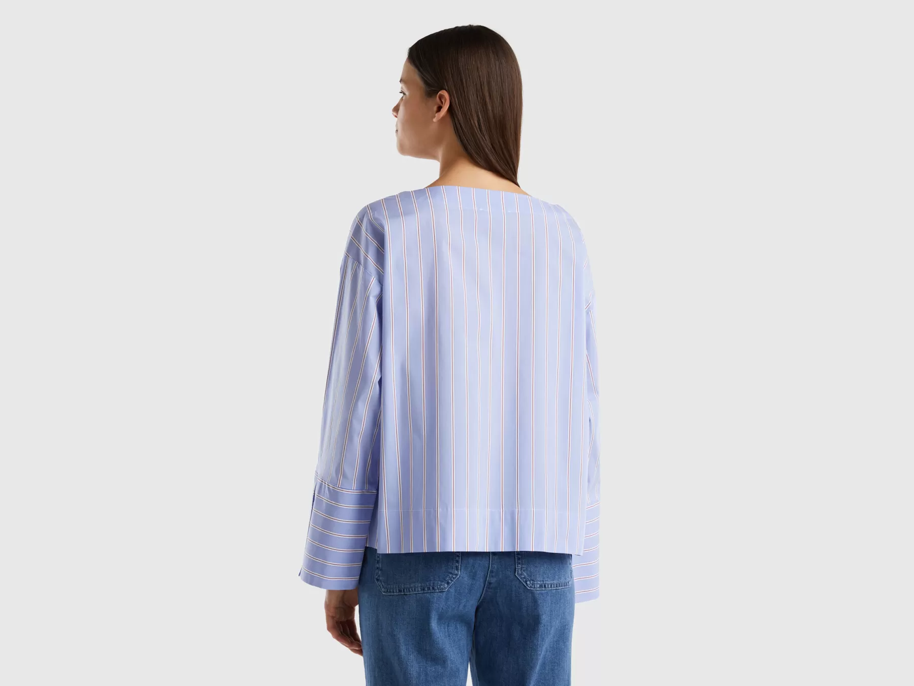 Benetton Blusa A Righe In Misto Cotone Stretch Azzurro Best Sale