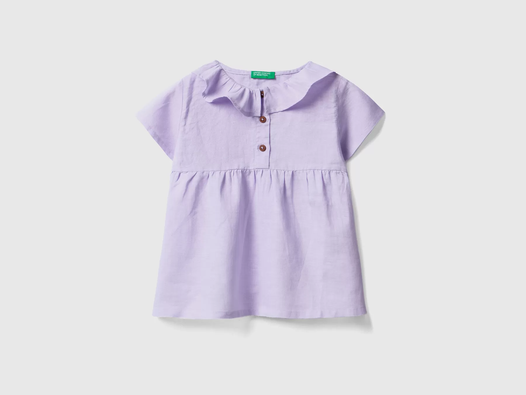 Benetton Blusa Con Colletto Volant In Misto Lino Lilla Best