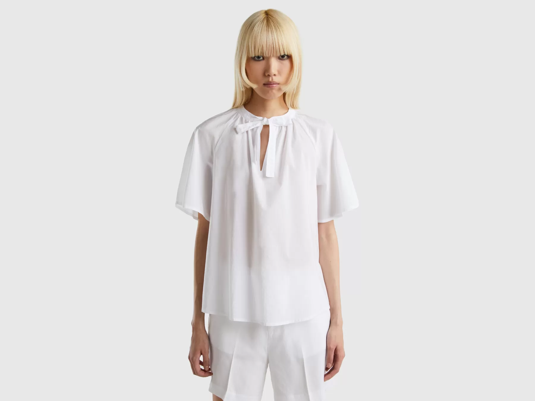 Benetton Blusa Con Fiocco Bianco Discount