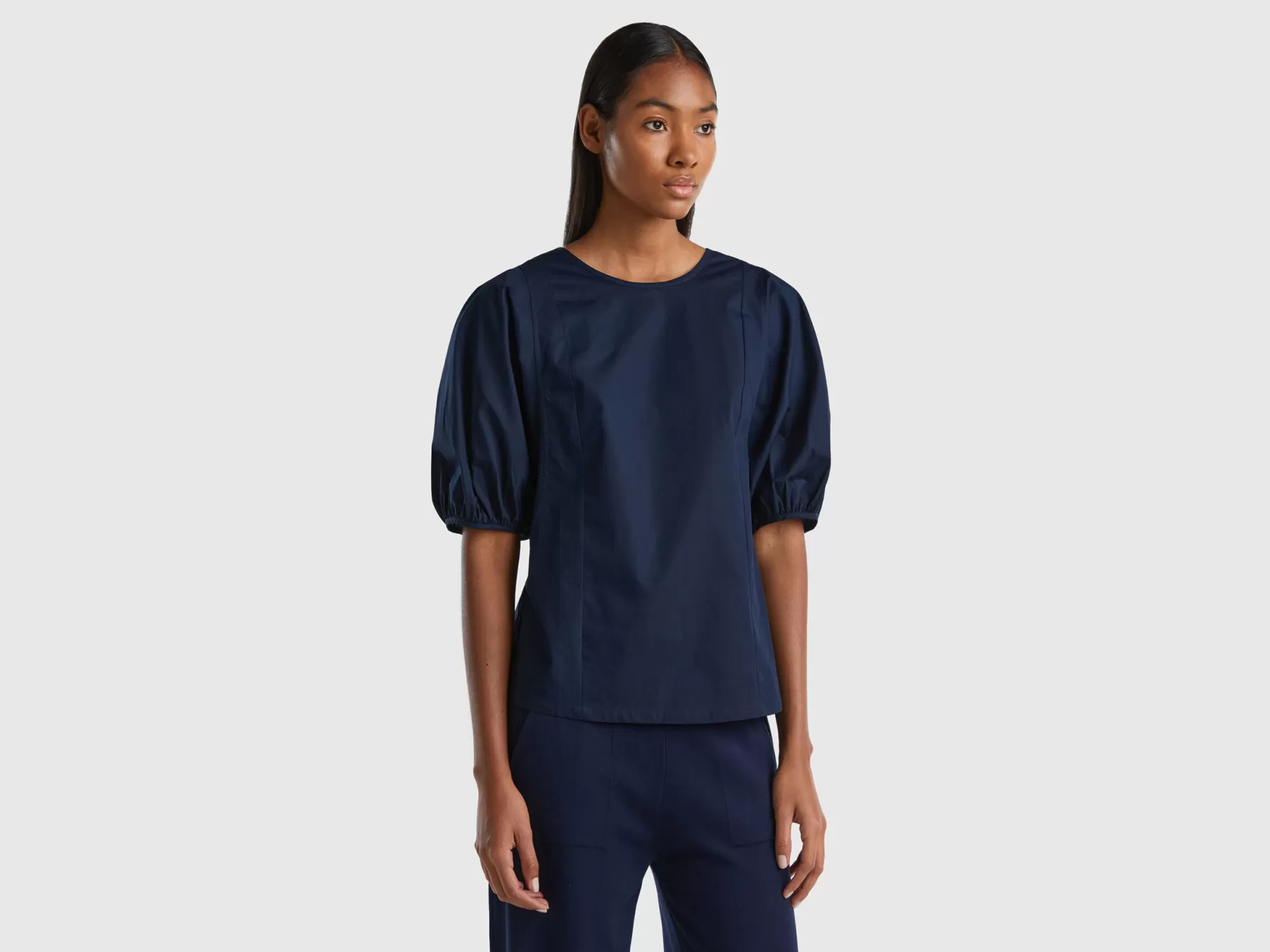 Benetton Blusa Con Manica A Sbuffo Blu Scuro Hot