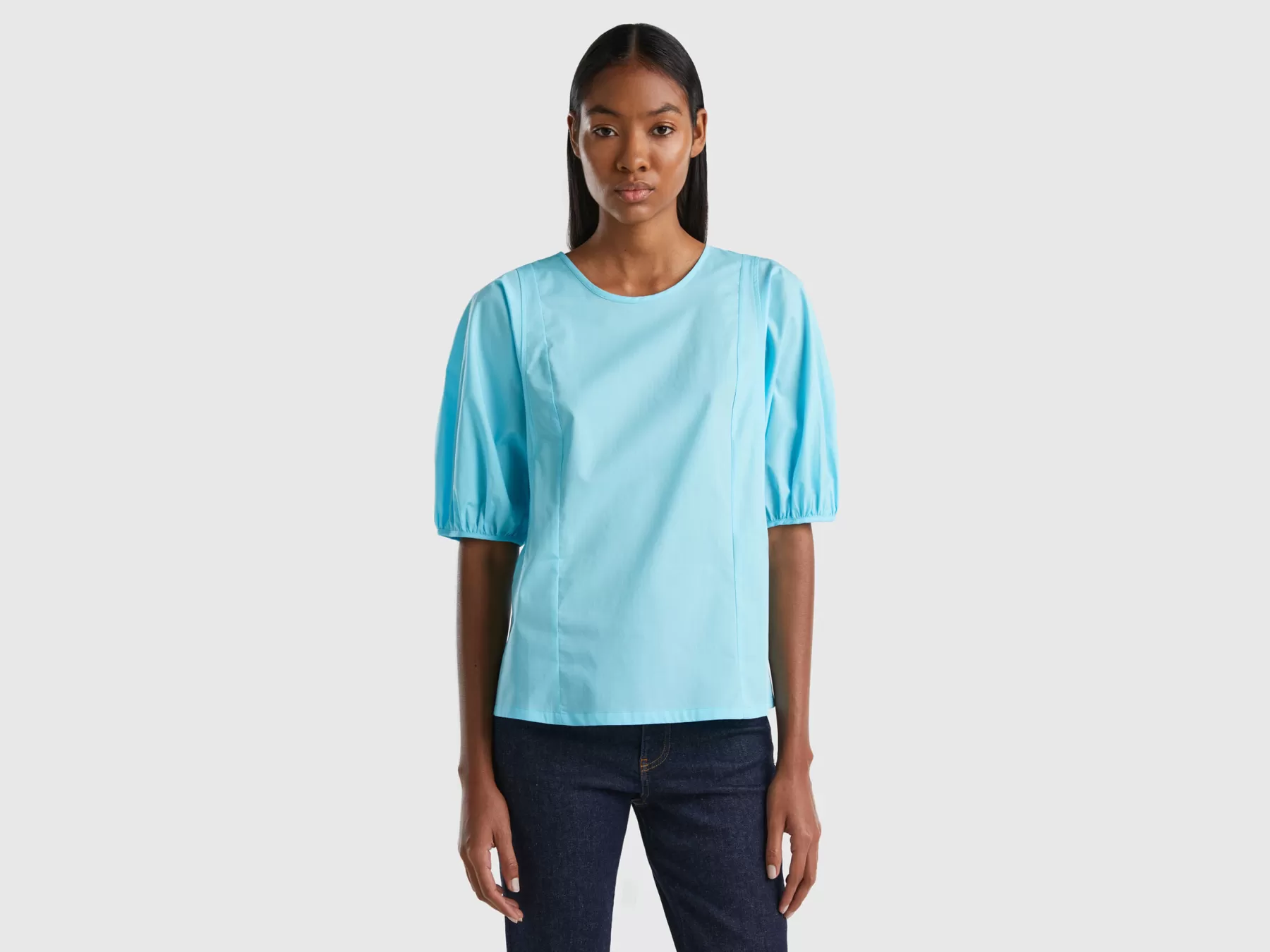 Benetton Blusa Con Manica A Sbuffo Azzurro Sale