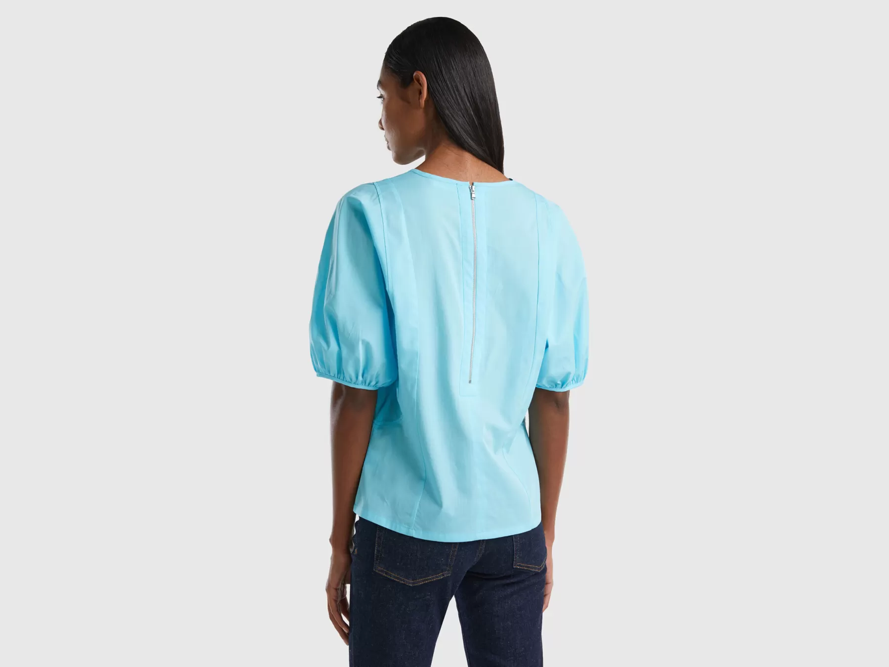 Benetton Blusa Con Manica A Sbuffo Azzurro Sale