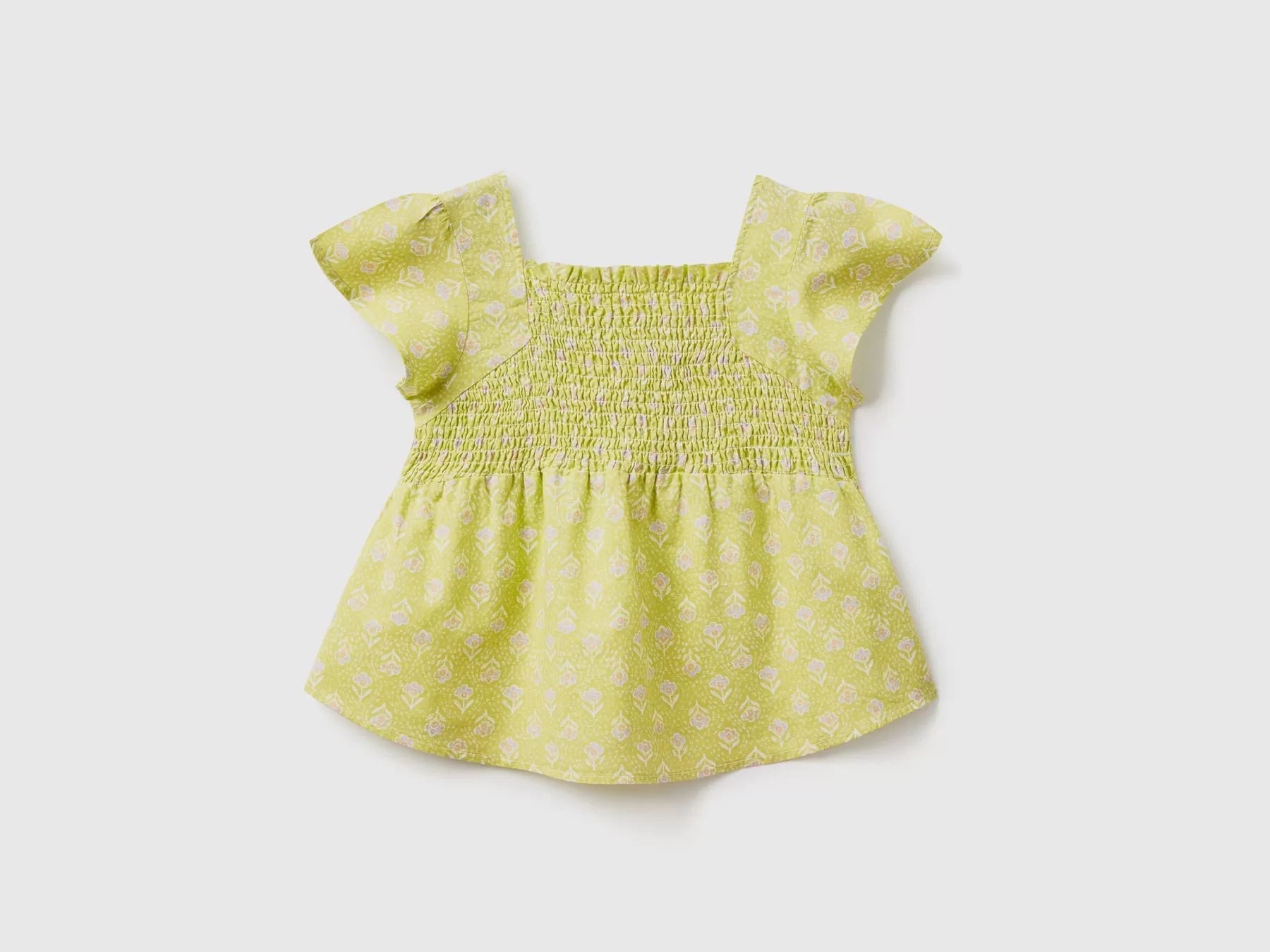 Benetton Blusa Fantasia In Misto Lino Lime Fashion