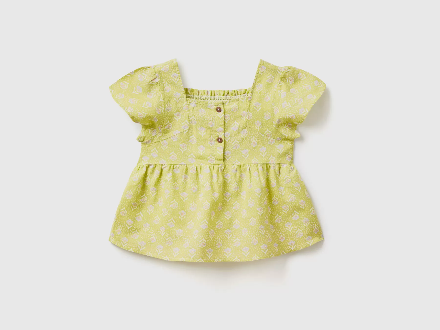 Benetton Blusa Fantasia In Misto Lino Lime Fashion