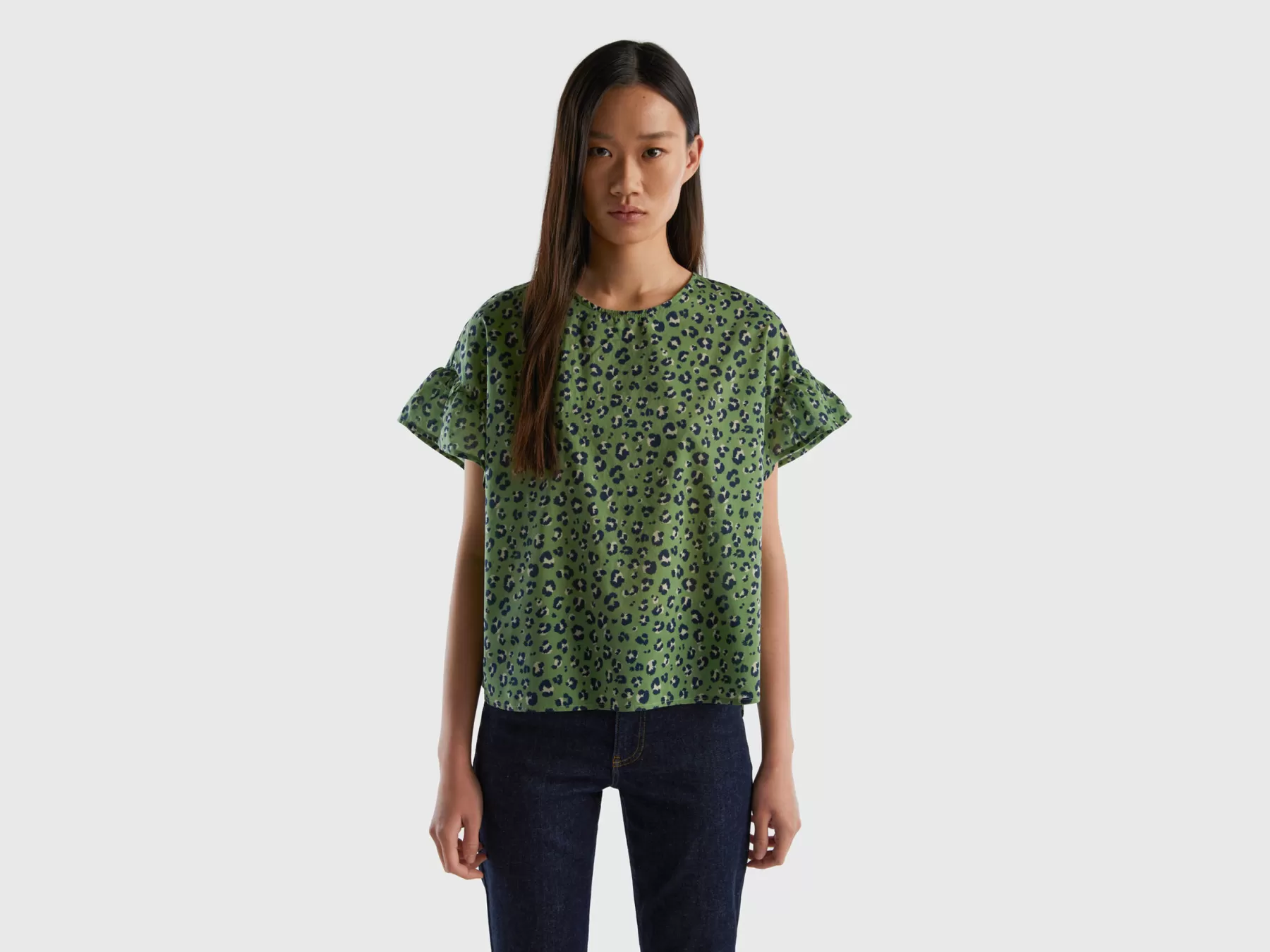 Benetton Blusa Fantasia In Puro Cotone Verde Store