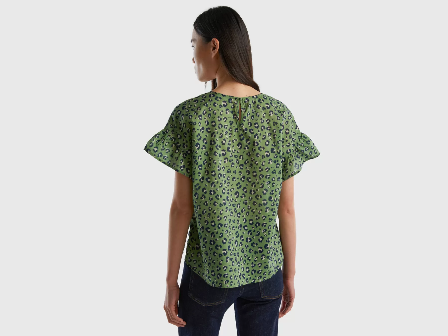 Benetton Blusa Fantasia In Puro Cotone Verde Store