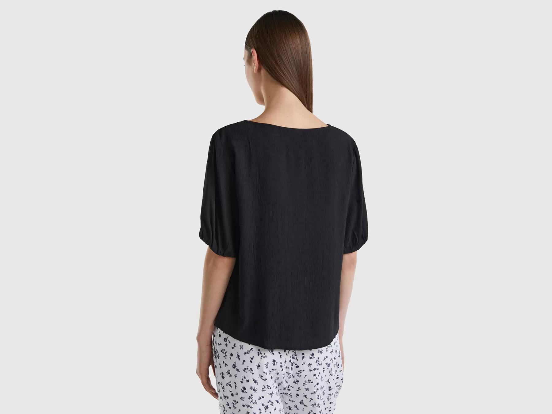 Benetton Blusa Fluida A Manica Corta Nero Clearance