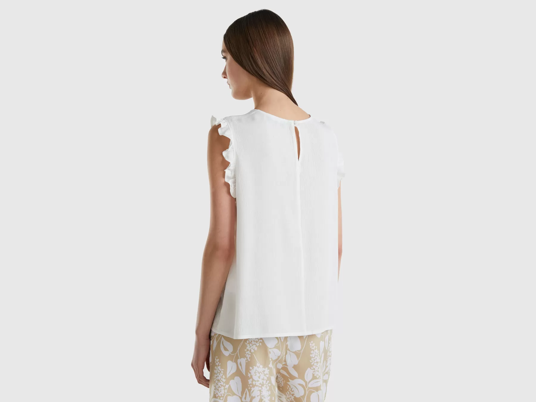 Benetton Blusa Fluida Con Rouches Bianco Panna Best