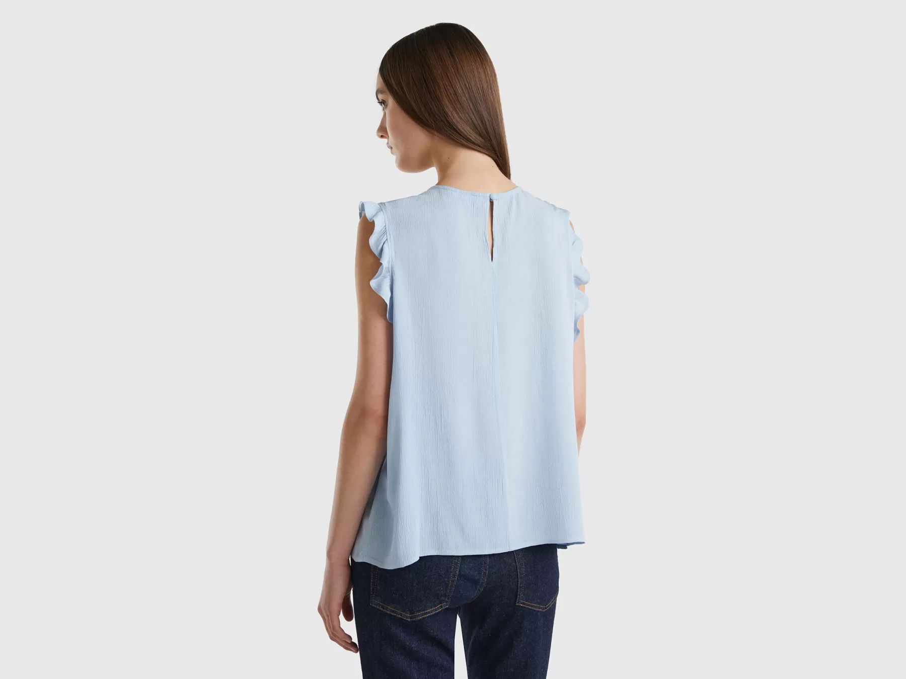 Benetton Blusa Fluida Con Rouches Celeste Fashion