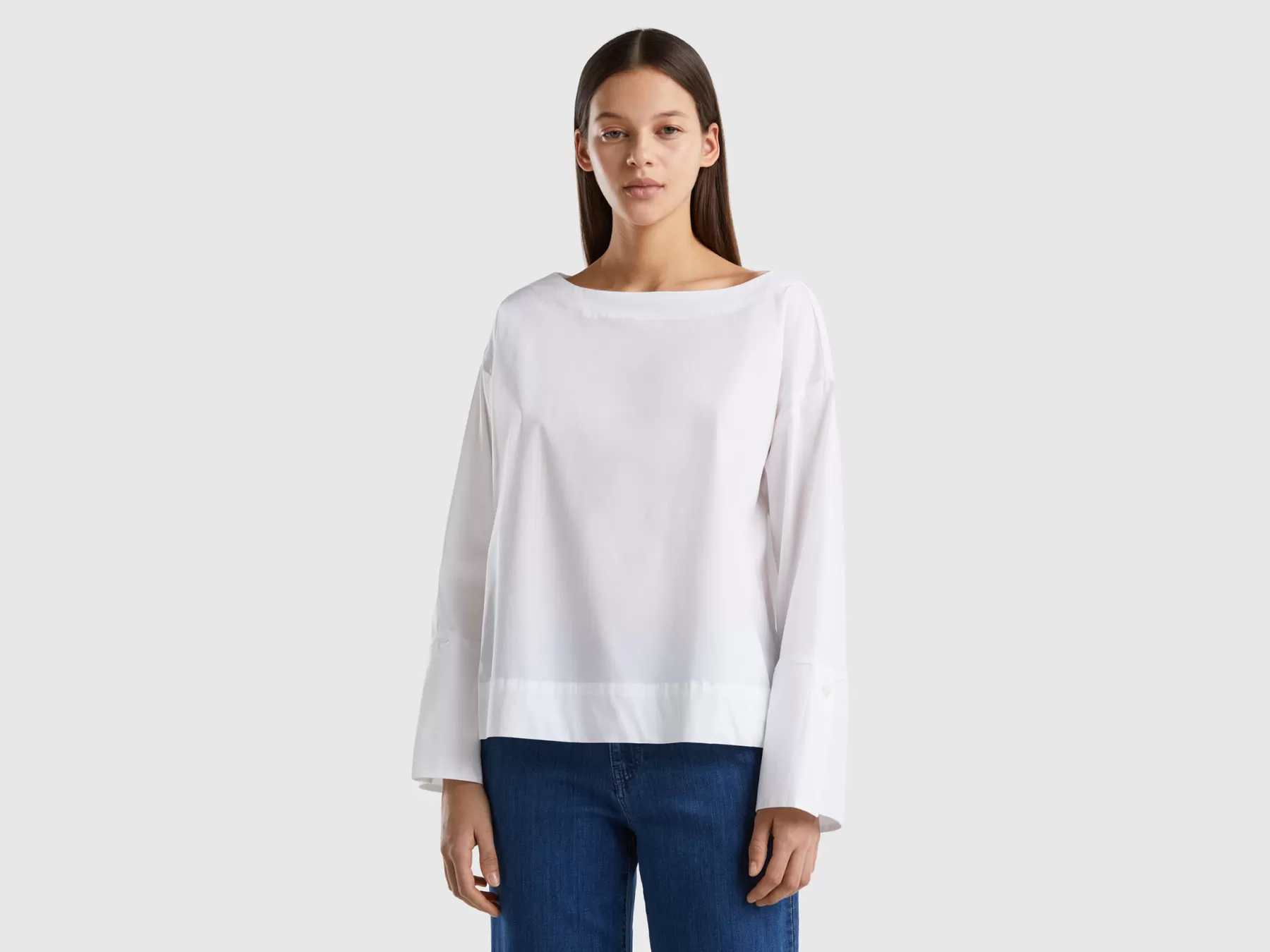 Benetton Blusa In Misto Cotone Stretch Bianco Best Sale