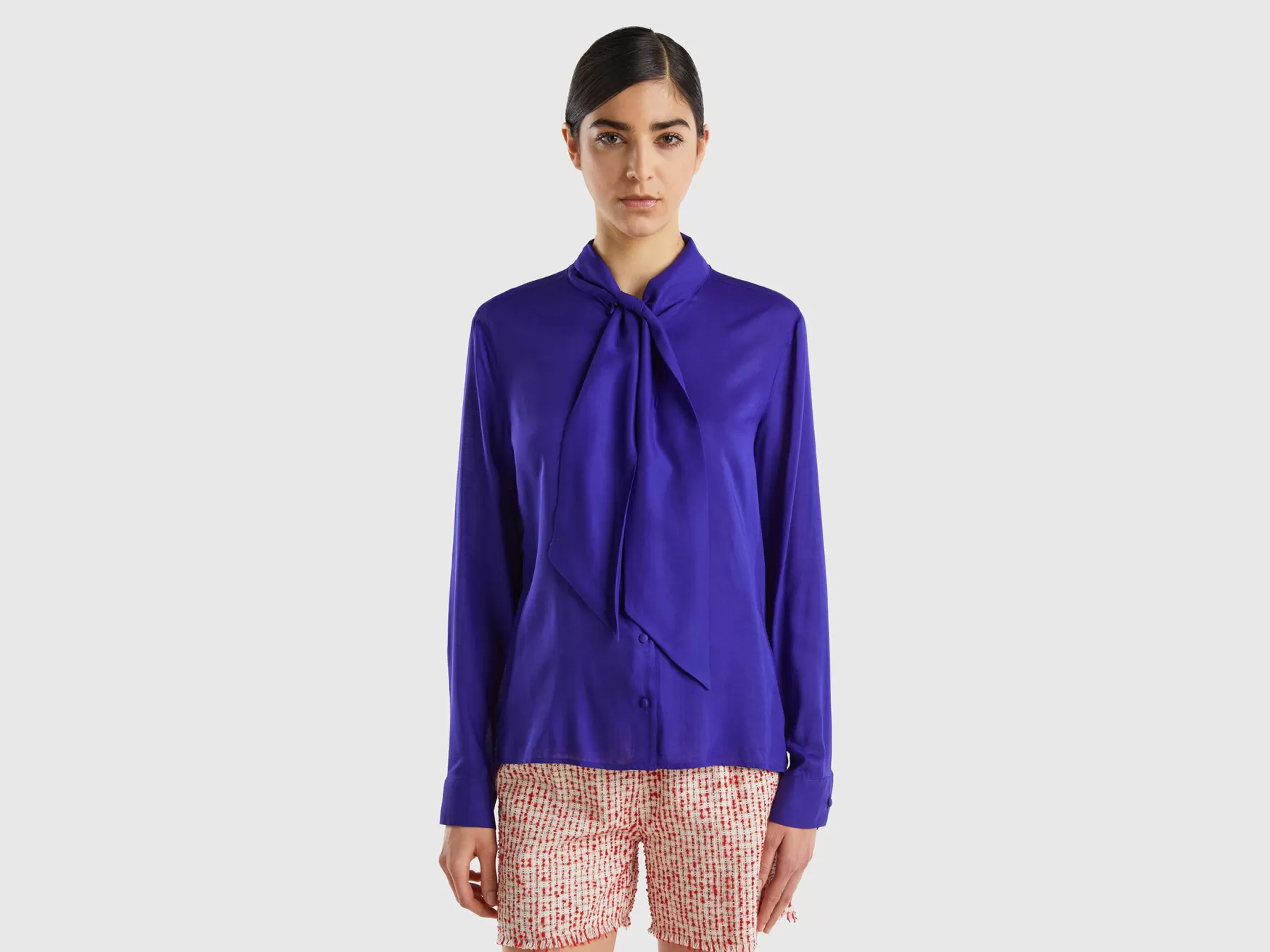 Benetton Blusa In Viscosa Con Fiocco Bluette Store