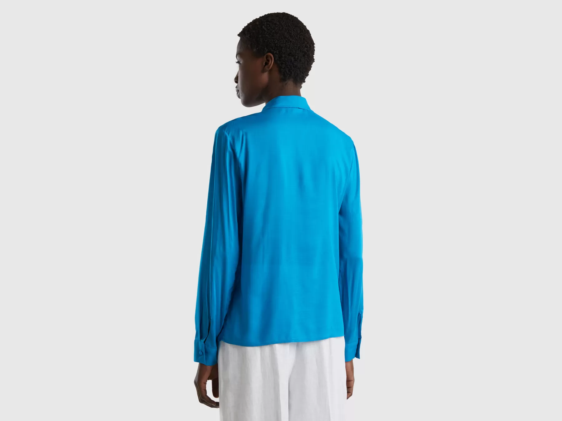 Benetton Blusa In Viscosa Con Fiocco Turchese Outlet