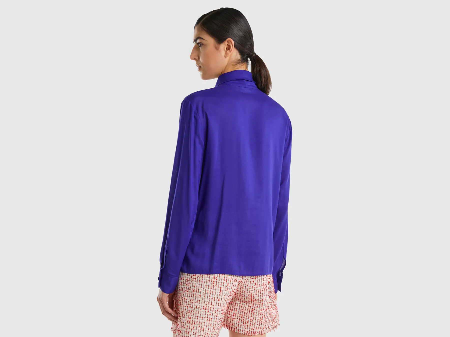 Benetton Blusa In Viscosa Con Fiocco Bluette Store