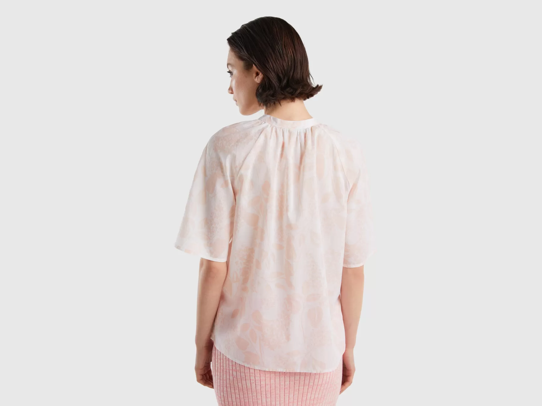 Benetton Blusa Stampata Con Fiocco Rosa Tenue Cheap