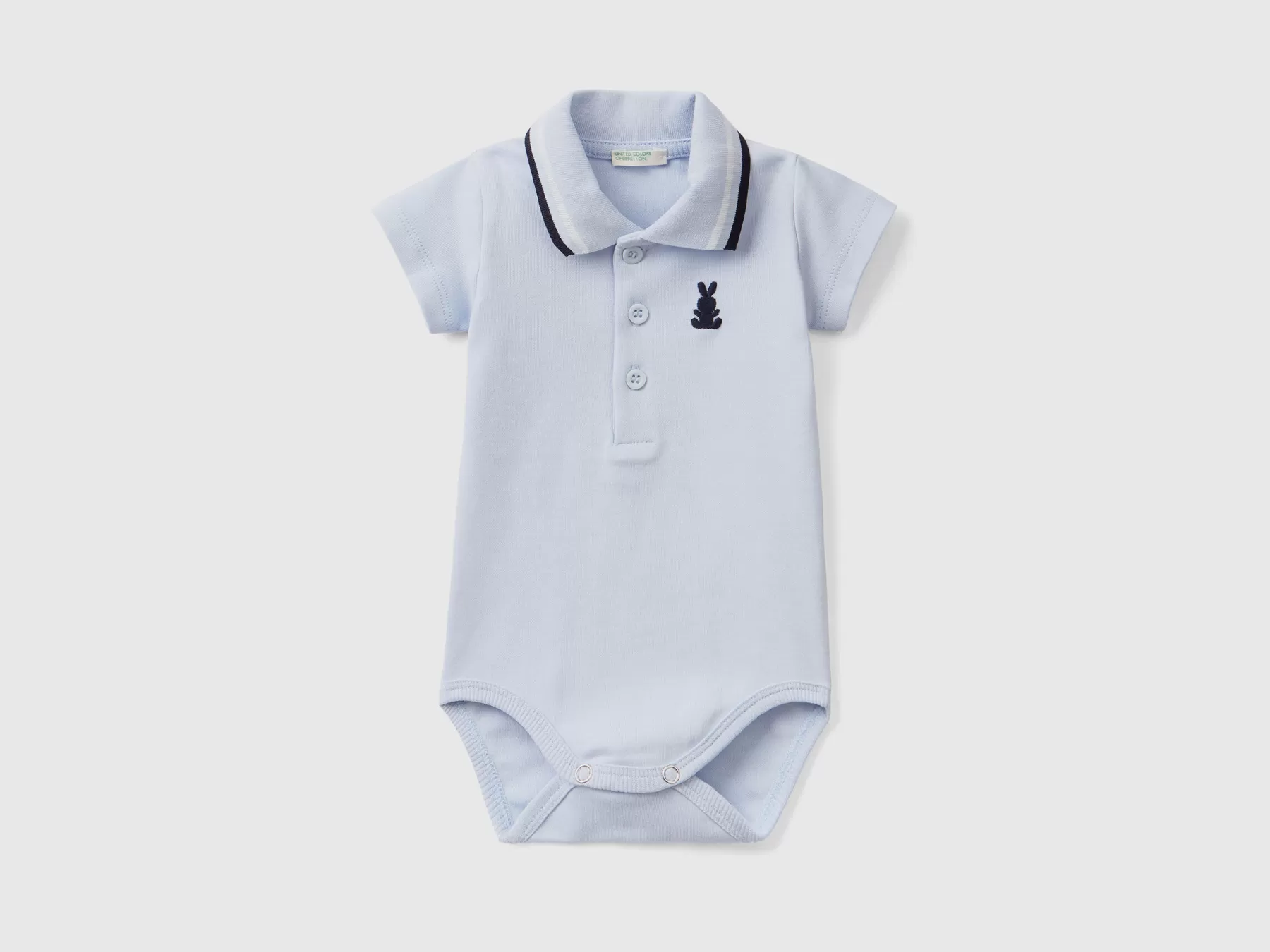 Benetton Body A Polo In Cotone Biologico Celeste Cheap