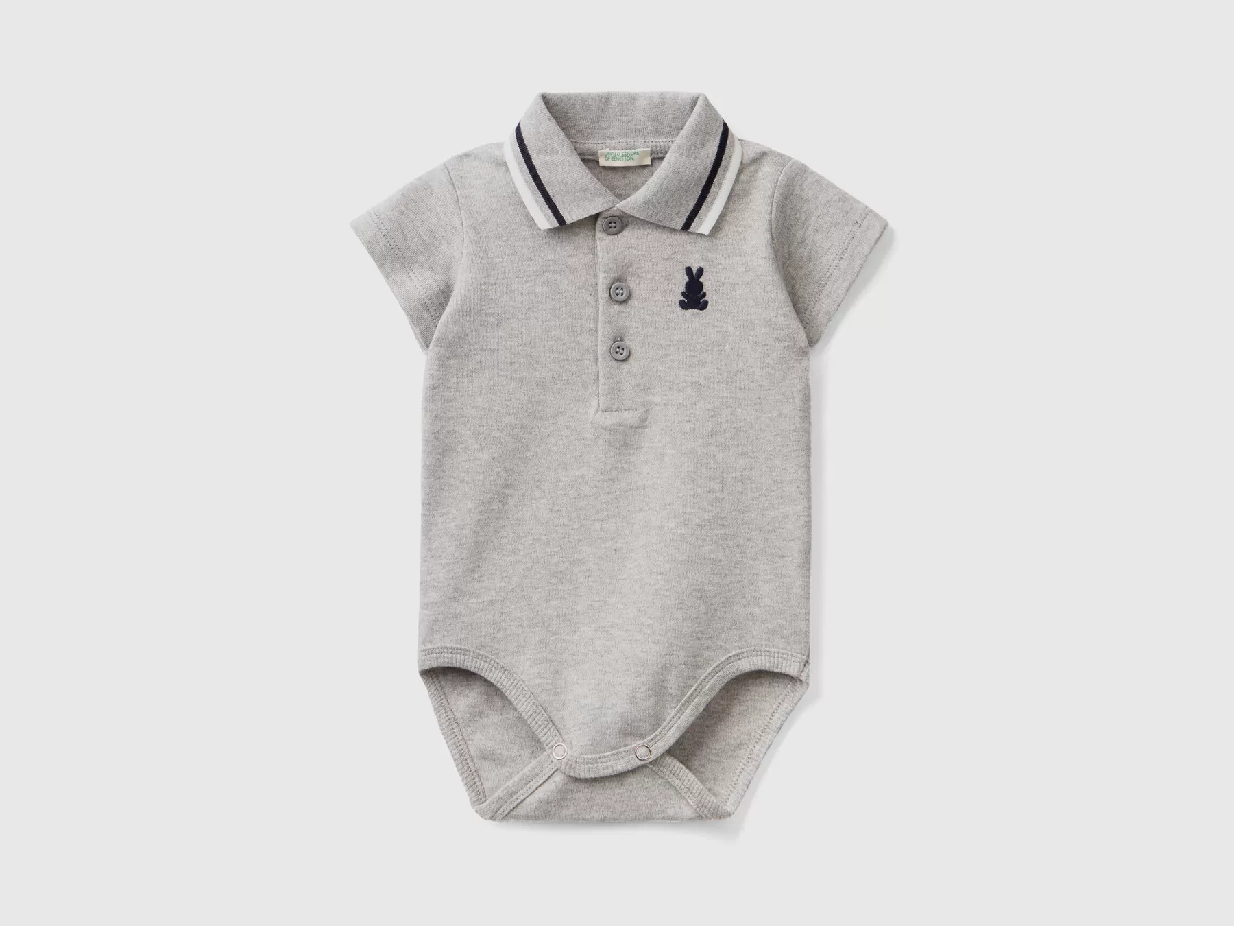 Benetton Body A Polo In Cotone Biologico Grigio Chiaro Fashion