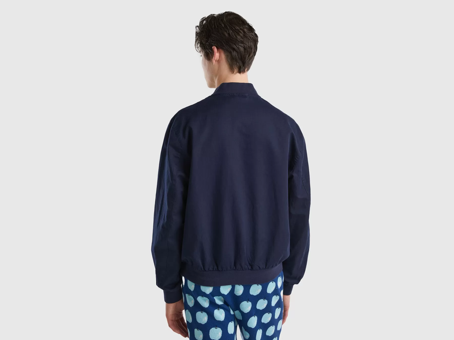 Benetton Bomber In Misto Lino Blu Scuro Cheap