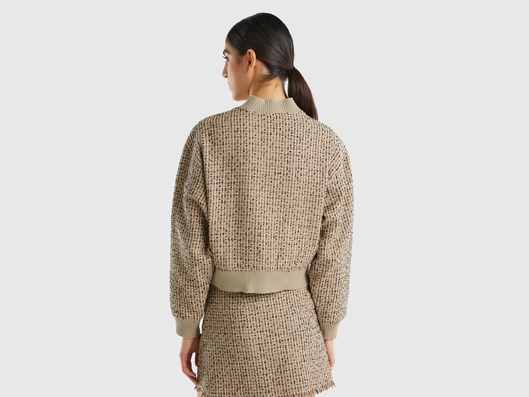 Benetton Bomber In Tweed Beige Outlet