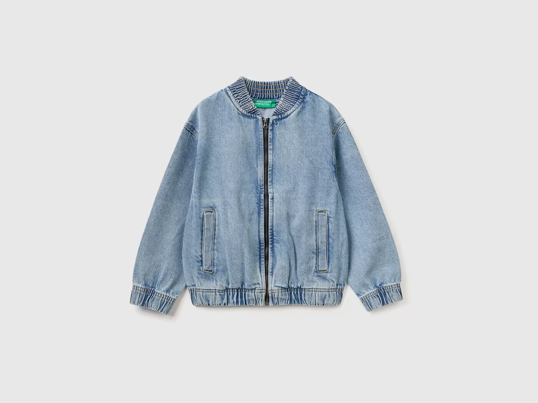 Benetton Bomber Leggero Di Jeans Celeste Flash Sale