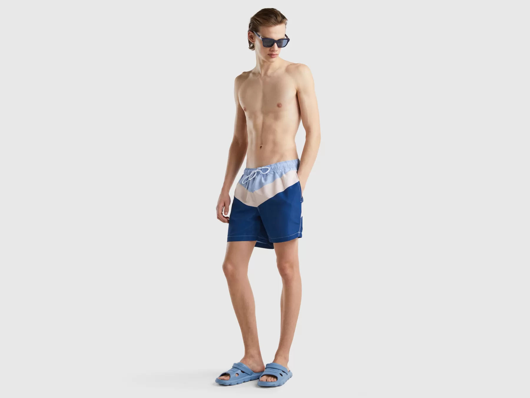 Benetton Boxer Mare Color Block Blu Fashion