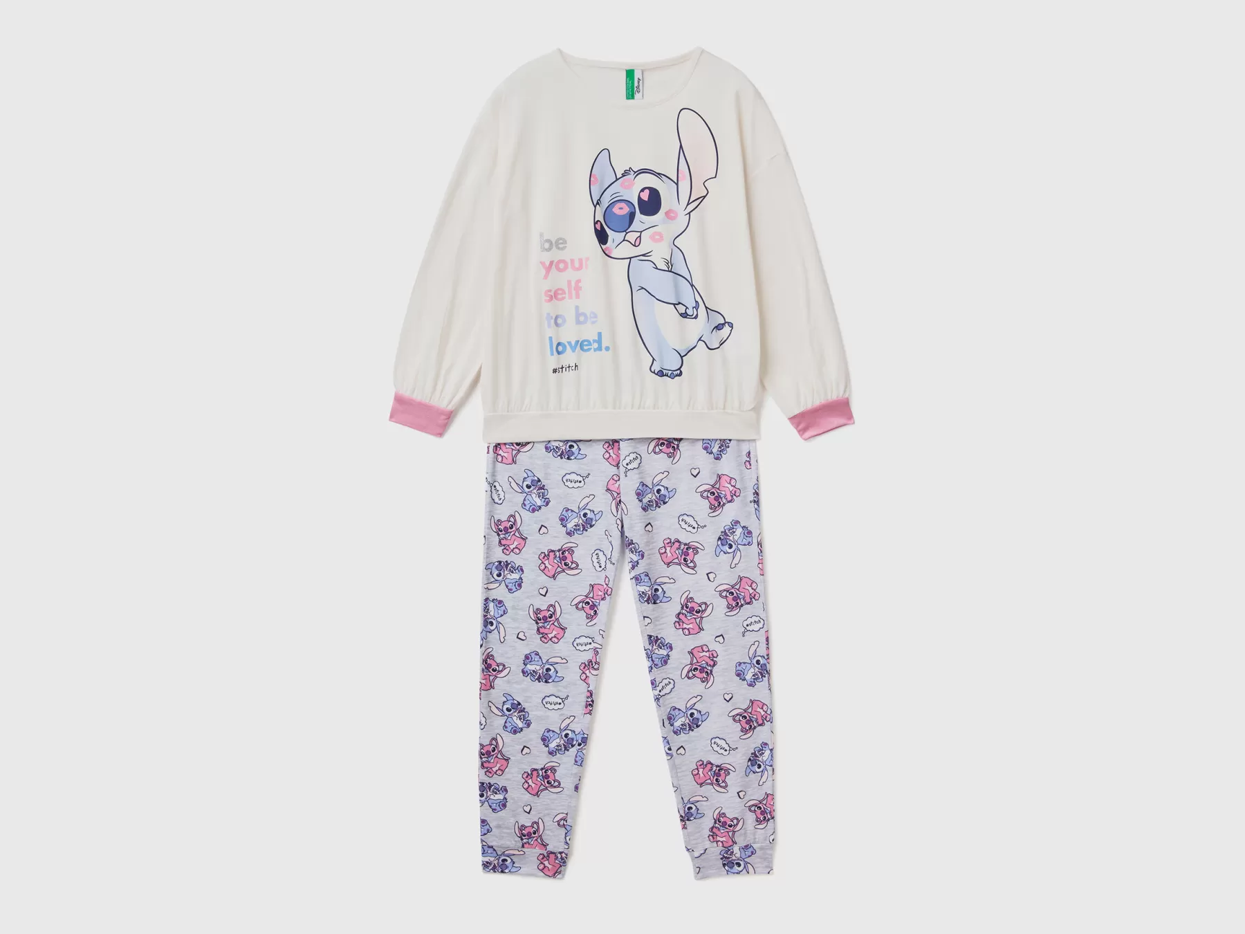 Benetton Caldo Pigiama Con Stampa Stitch Bianco Panna Cheap