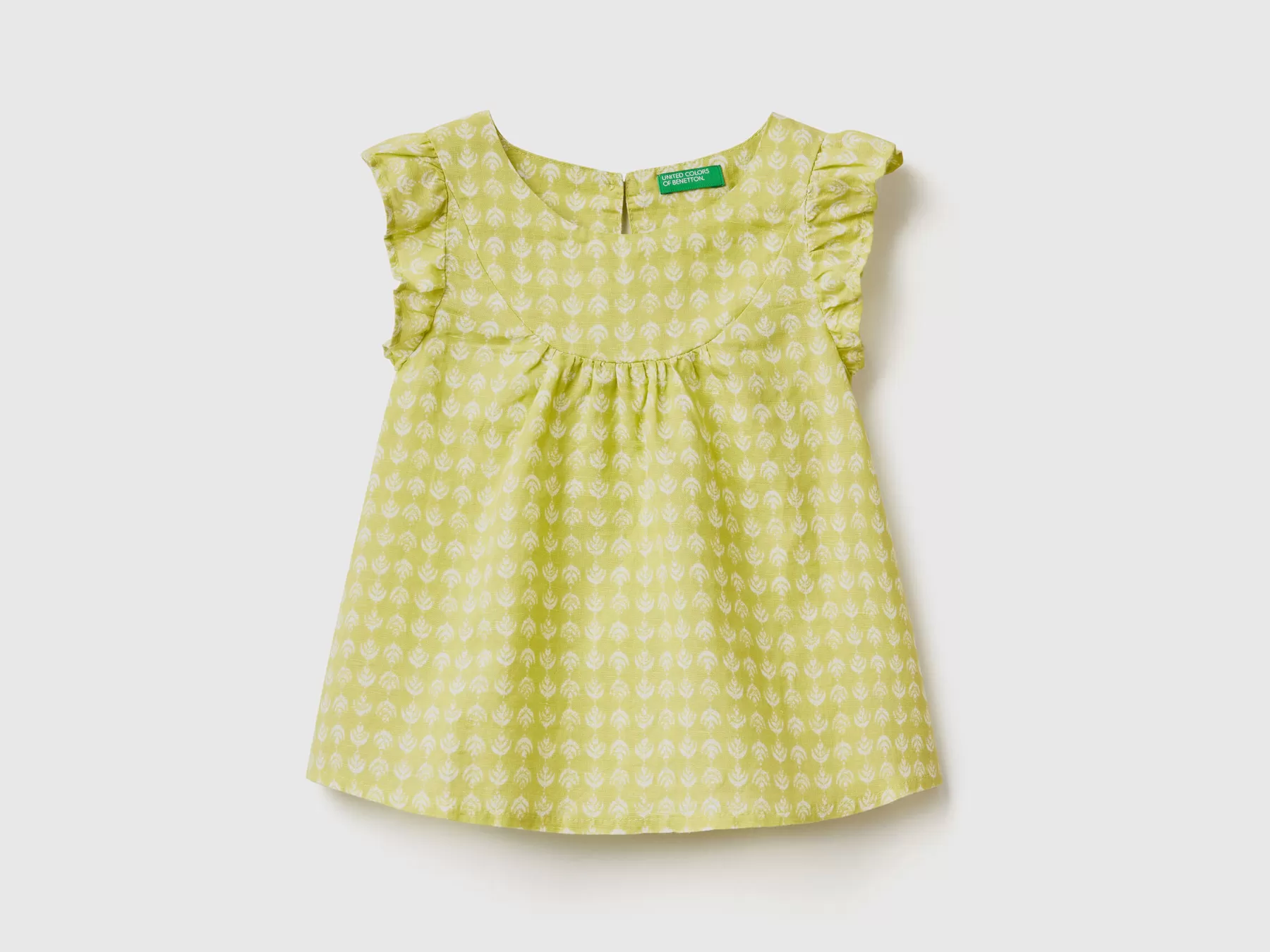 Benetton Camicetta Fantasia In Misto Lino Lime Cheap