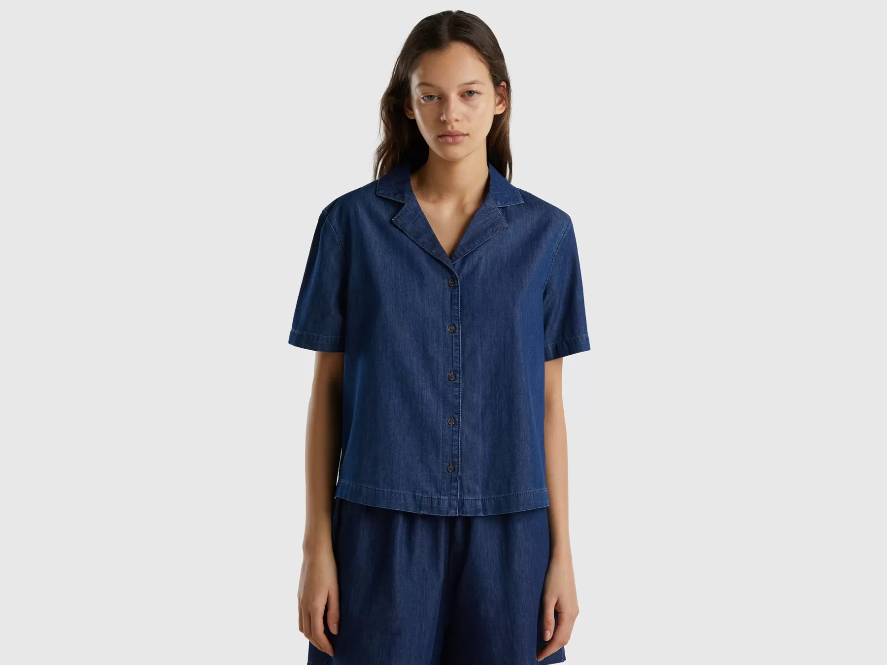 Benetton Camicetta In Chambray Blu Clearance