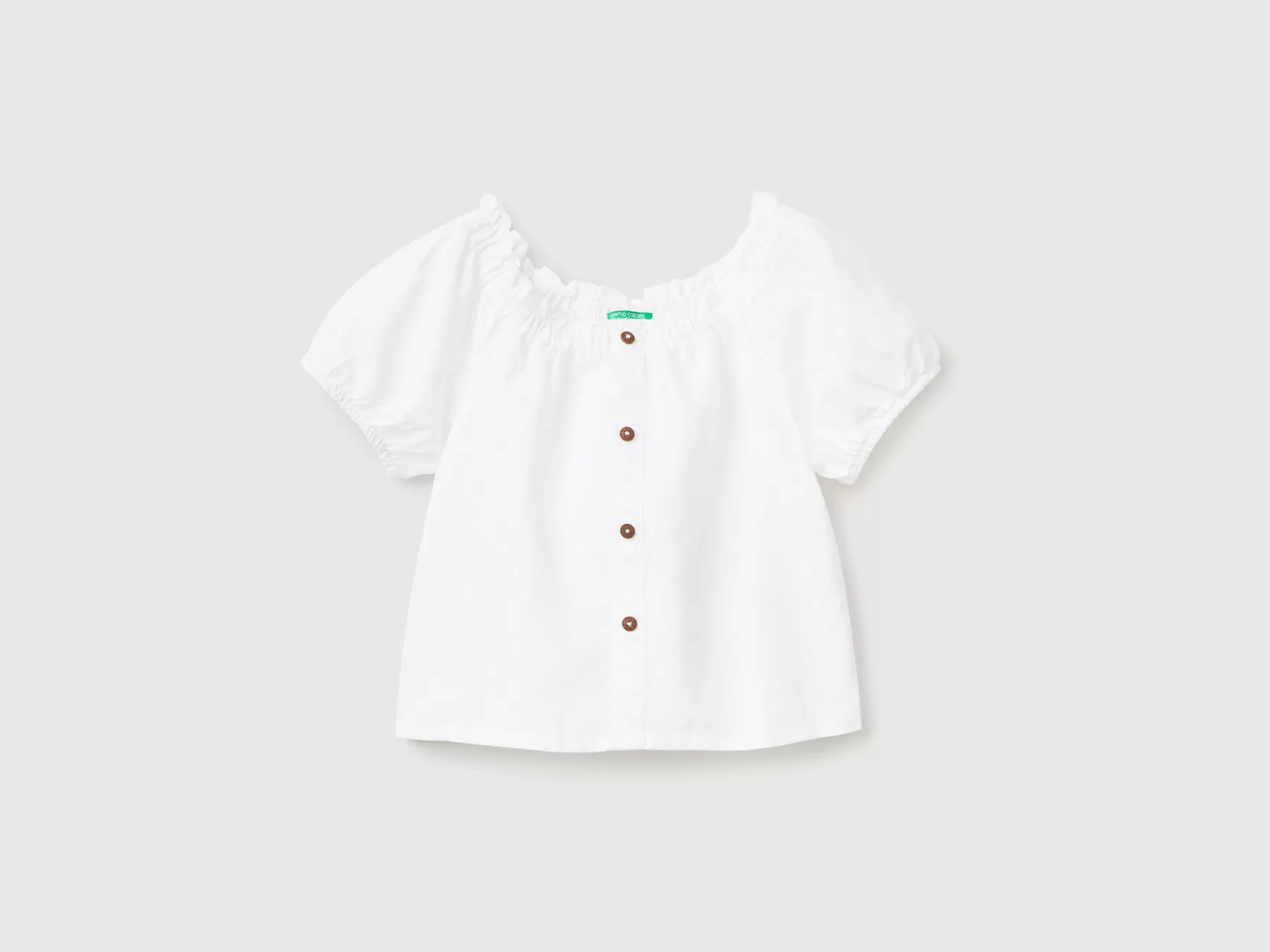 Benetton Camicetta Manica Corta In Misto Lino Bianco Clearance